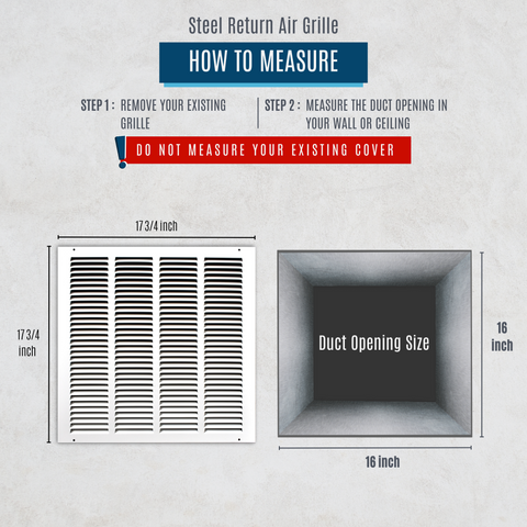 16"x16" White Steel Return Air Grille, High-Airflow HVAC Cold Air Intake for Wall & Ceiling