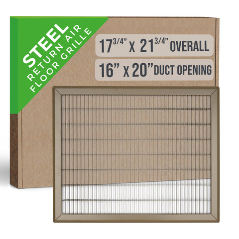 16"x20" Brown Steel Return Air Floor Grille, Walkable Heavy-Duty Fixed-Blade Vent Cover