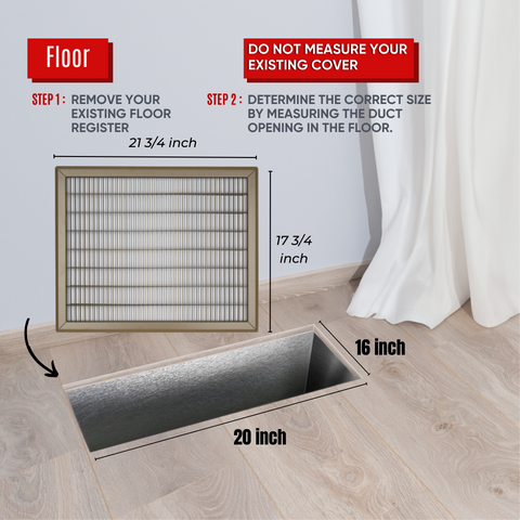 16"x20" Brown Steel Return Air Floor Grille, Walkable Heavy-Duty Fixed-Blade Vent Cover