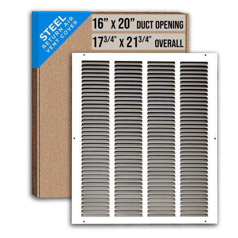 16"x20" White Steel Return Air Grille, High-Airflow HVAC Cold Air Intake for Wall & Ceiling