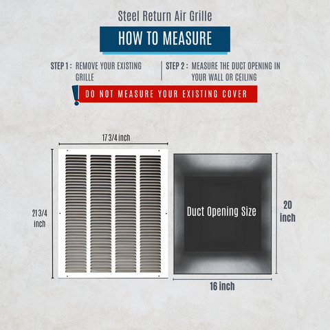 16"x20" White Steel Return Air Grille, High-Airflow HVAC Cold Air Intake for Wall & Ceiling