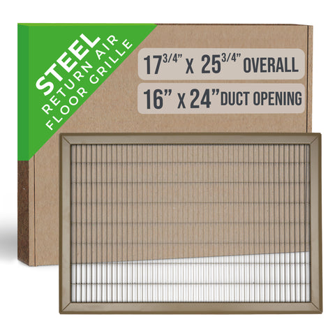 16"x24" Brown Steel Return Air Floor Grille, Walkable Heavy-Duty Fixed-Blade Vent Cover