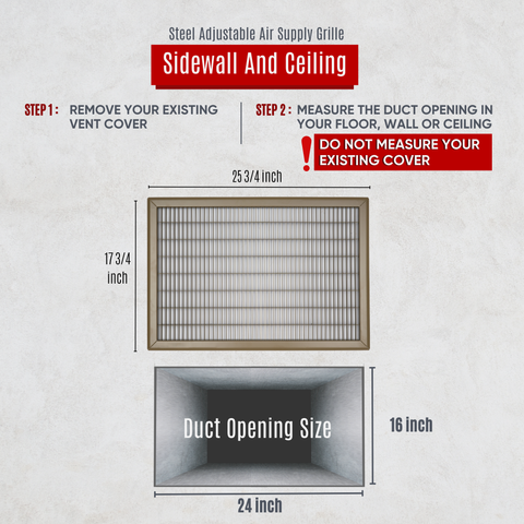 16"x24" Brown Steel Return Air Floor Grille, Walkable Heavy-Duty Fixed-Blade Vent Cover