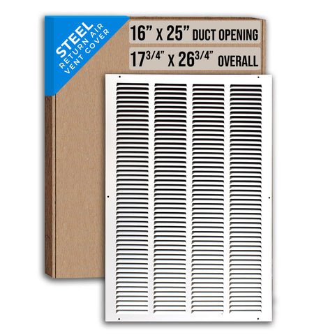 16"x25" White Steel Return Air Grille, High-Airflow HVAC Cold Air Intake for Wall & Ceiling