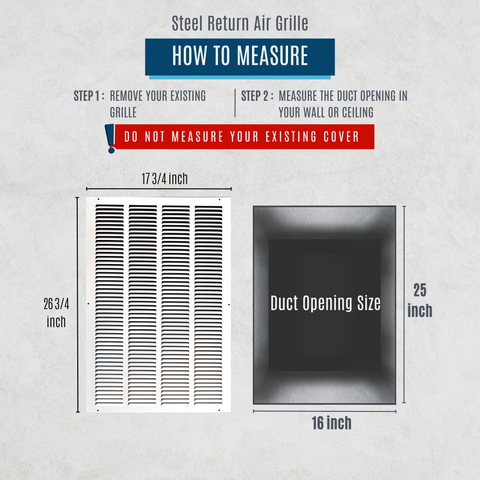 16"x25" White Steel Return Air Grille, High-Airflow HVAC Cold Air Intake for Wall & Ceiling