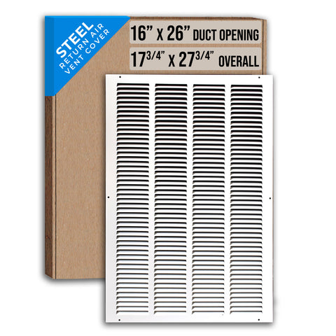 16"x26" White Steel Return Air Grille, High-Airflow HVAC Cold Air Intake for Wall & Ceiling