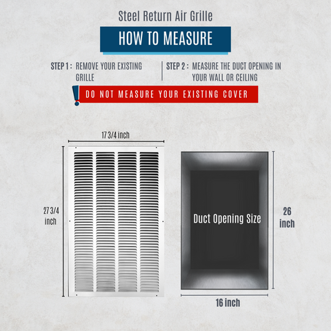 16"x26" White Steel Return Air Grille, High-Airflow HVAC Cold Air Intake for Wall & Ceiling