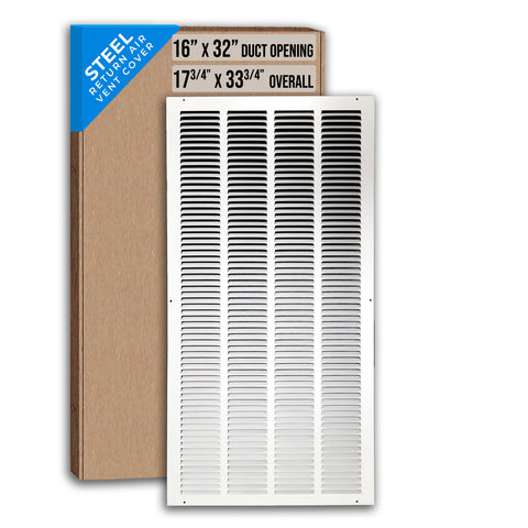 16"x32" White Steel Return Air Grille, High-Airflow HVAC Cold Air Intake for Wall & Ceiling