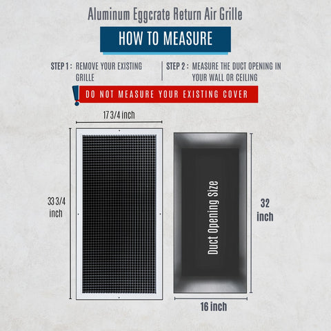 16"x32" White Aluminum Eggcrate Return Air Grille, Low-Noise High-Airflow Rust-Proof Vent Cover