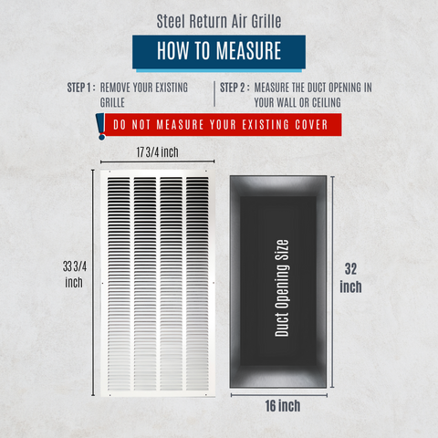 16"x32" White Steel Return Air Grille, High-Airflow HVAC Cold Air Intake for Wall & Ceiling