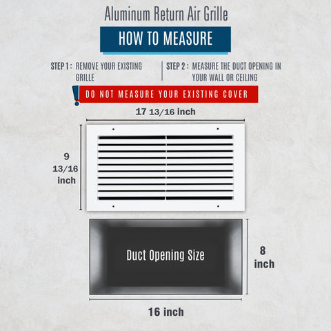 16"x8" White Aluminum Rust-Free Return Air Grille, High-Airflow HVAC Cold Air Intake for Wall & Ceiling