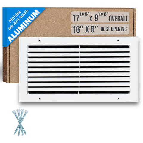 16"x8" White Aluminum Rust-Free Return Air Grille, High-Airflow HVAC Cold Air Intake for Wall & Ceiling