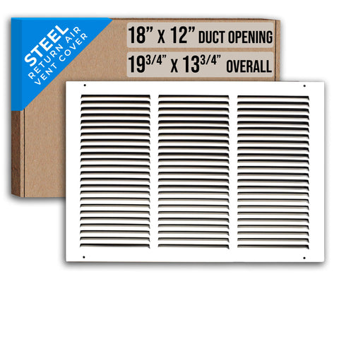 18"x12" White Steel Return Air Grille, High-Airflow HVAC Cold Air Intake for Wall & Ceiling