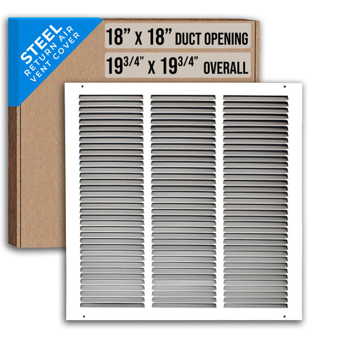 18"x18" White Steel Return Air Grille, High-Airflow HVAC Cold Air Intake for Wall & Ceiling