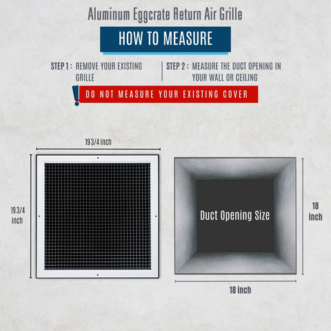 18"x18" White Aluminum Eggcrate Return Air Grille, Low-Noise High-Airflow Rust-Proof Vent Cover
