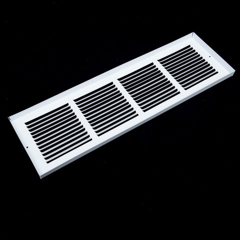 12"x4" White Steel Baseboard Return Air Grille, 7/8" Turnback Depth