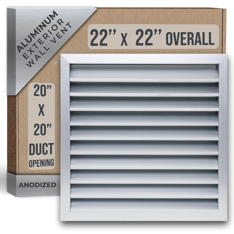 18"x18" Anodized Aluminum Exterior Wall Louver, Weatherproof Rain & Rust Resistant Vent Cover