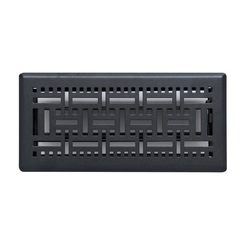 4"x10" Matte Black Steel Floor Register, Walkable Heavy-Duty Basketweave Vent Cover with Damper
