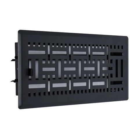 4"x10" Matte Black Steel Floor Register, Walkable Heavy-Duty Basketweave Vent Cover with Damper