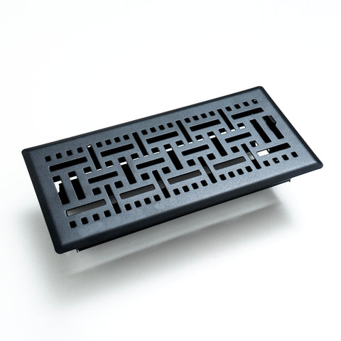 4"x10" Matte Black Steel Floor Register, Walkable Heavy-Duty Basketweave Vent Cover with Damper