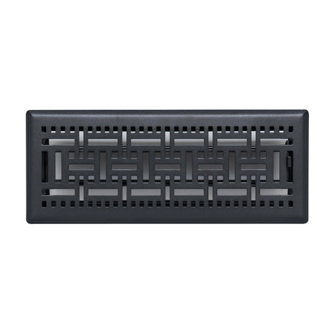 4"x12" Matte Black Steel Floor Register, Walkable Heavy-Duty Basketweave Vent Cover with Damper