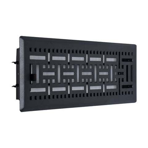 4"x12" Matte Black Steel Floor Register, Walkable Heavy-Duty Basketweave Vent Cover with Damper