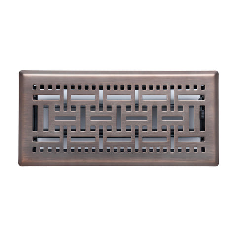 4"x10" Bronze Steel Floor Register, Walkable Heavy-Duty Basketweave Vent Cover with Damper