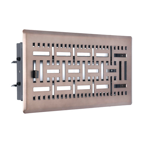 4"x10" Bronze Steel Floor Register, Walkable Heavy-Duty Basketweave Vent Cover with Damper