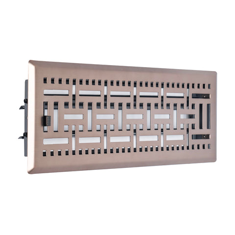 4"x12" Bronze Steel Floor Register, Walkable Heavy-Duty Basketweave Vent Cover with Damper