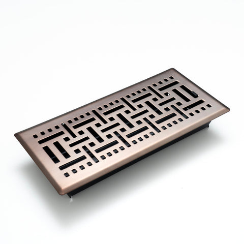 4"x12" Bronze Steel Floor Register, Walkable Heavy-Duty Basketweave Vent Cover with Damper