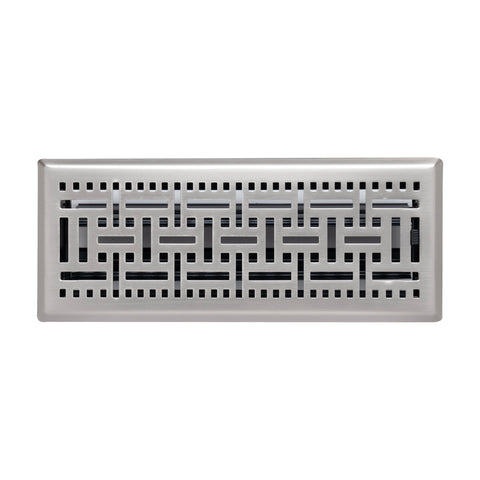 4"x12" Satin Nickel Steel Floor Register, Walkable Heavy-Duty Basketweave Vent Cover with Damper