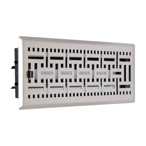4"x12" Satin Nickel Steel Floor Register, Walkable Heavy-Duty Basketweave Vent Cover with Damper