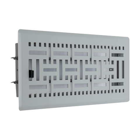 4"x10" Light Gray Steel Floor Register, Walkable Heavy-Duty Basketweave Vent Cover with Damper