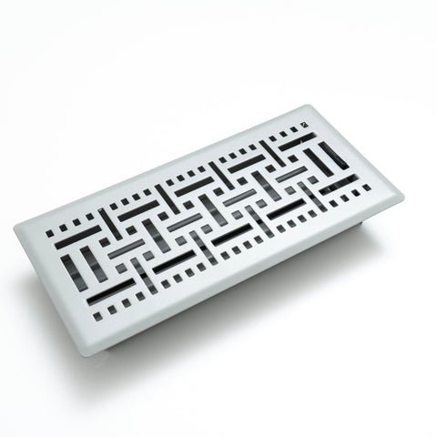 4"x12" Light Gray Steel Floor Register, Walkable Heavy-Duty Basketweave Vent Cover with Damper