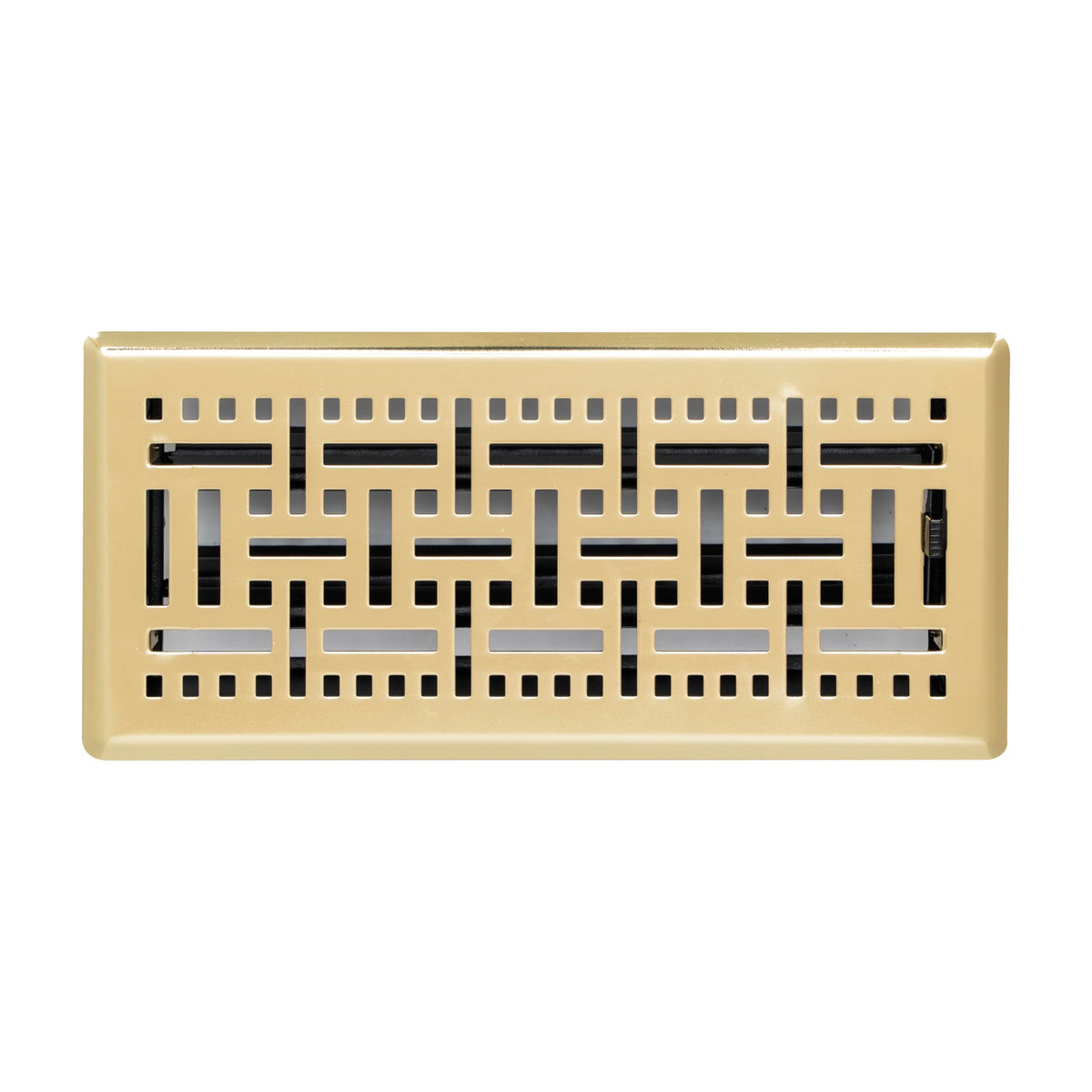4"x10" Polished Brass Steel Floor Register, Walkable Heavy-Duty Basketweave Vent Cover with Damper