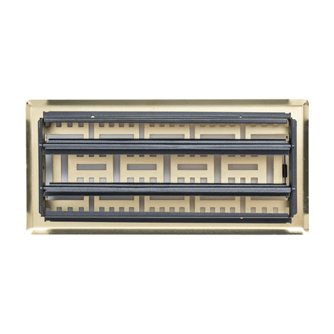 4"x10" Polished Brass Steel Floor Register, Walkable Heavy-Duty Basketweave Vent Cover with Damper