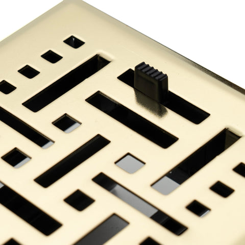 4"x10" Polished Brass Steel Floor Register, Walkable Heavy-Duty Basketweave Vent Cover with Damper