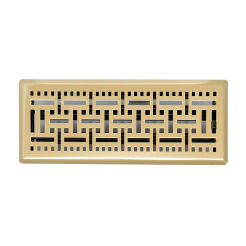 4"x12" Polished Brass Steel Floor Register, Walkable Heavy-Duty Basketweave Vent Cover with Damper