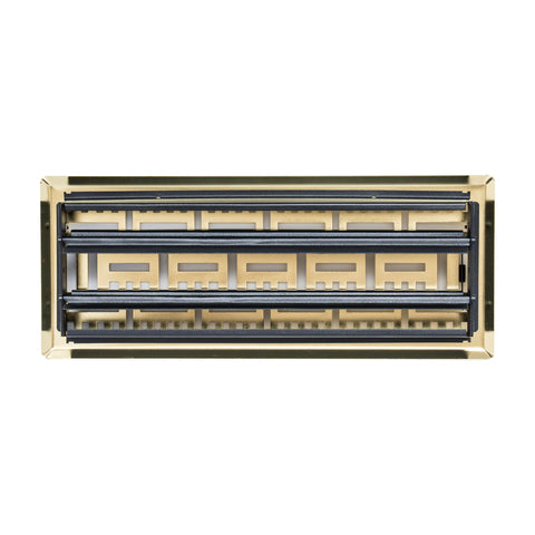 4"x12" Polished Brass Steel Floor Register, Walkable Heavy-Duty Basketweave Vent Cover with Damper