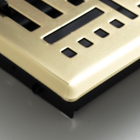 4"x12" Polished Brass Steel Floor Register, Walkable Heavy-Duty Basketweave Vent Cover with Damper