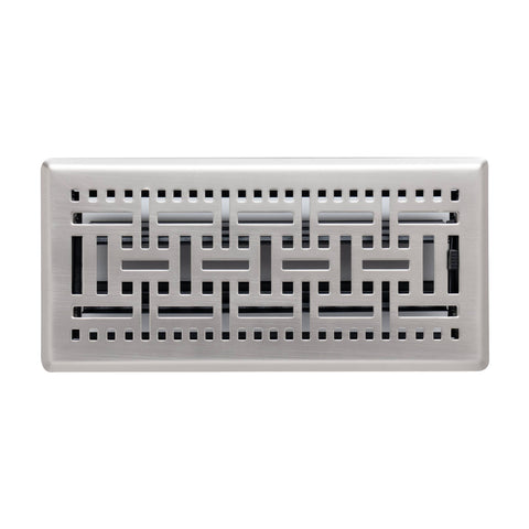 4"x10" Satin Nickel Steel Floor Register, Walkable Heavy-Duty Basketweave Vent Cover with Damper