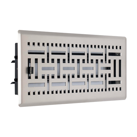 4"x10" Satin Nickel Steel Floor Register, Walkable Heavy-Duty Basketweave Vent Cover with Damper