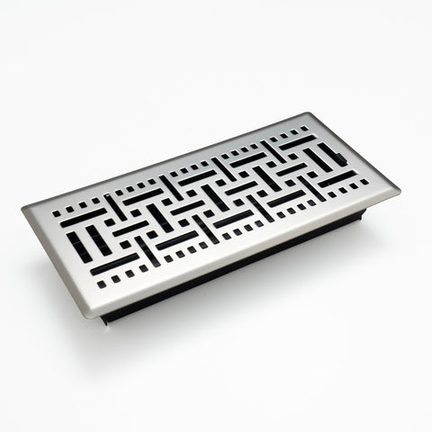 4"x10" Satin Nickel Steel Floor Register, Walkable Heavy-Duty Basketweave Vent Cover with Damper