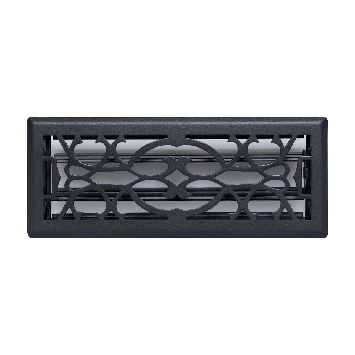 4"x12" Matte Black Steel Floor Register, Walkable Heavy-Duty Victorian Vent Cover with Damper