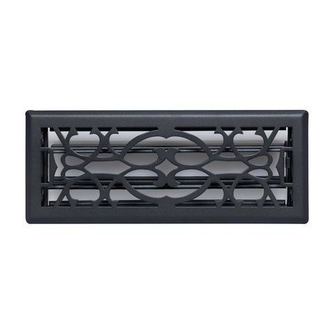 4"x12" Matte Black Steel Floor Register, Walkable Heavy-Duty Victorian Vent Cover with Damper