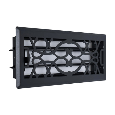 4"x12" Matte Black Steel Floor Register, Walkable Heavy-Duty Victorian Vent Cover with Damper