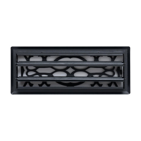 4"x12" Matte Black Steel Floor Register, Walkable Heavy-Duty Victorian Vent Cover with Damper