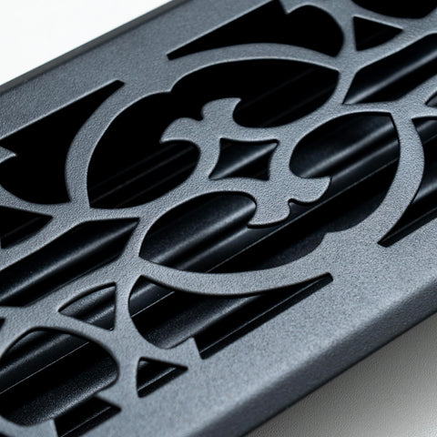 4"x12" Matte Black Steel Floor Register, Walkable Heavy-Duty Victorian Vent Cover with Damper