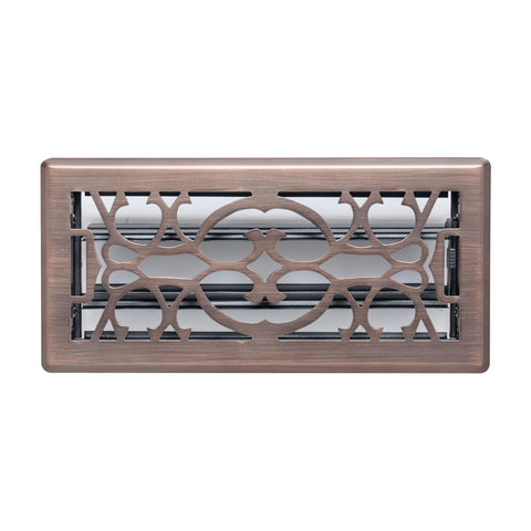 4"x10" Bronze Steel Floor Register, Walkable Heavy-Duty Victorian Vent Cover with Damper
