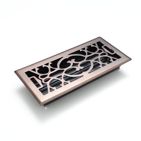4"x10" Bronze Steel Floor Register, Walkable Heavy-Duty Victorian Vent Cover with Damper